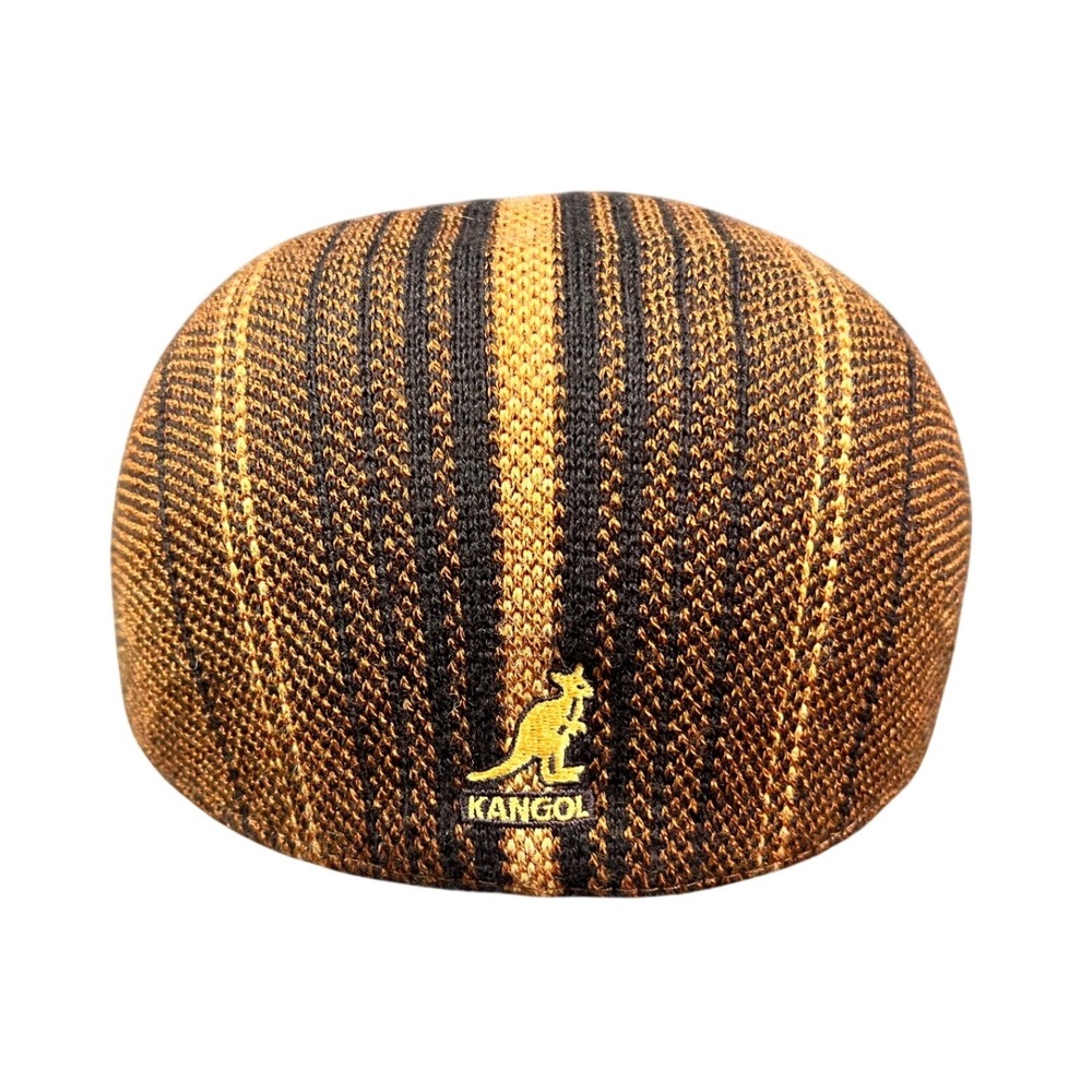 Kangol 504 Flat Cap Brown Orange Striped Knit Ivy Hat Large Embroidered Logo